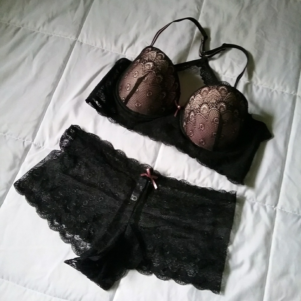 Black lace bra and panty set